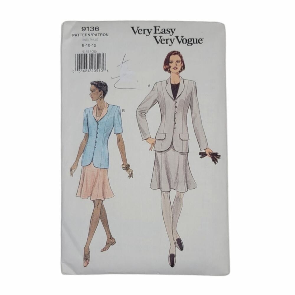 Very Easy Very Vogue Sewing Pattern 9136 Misses Jacket & Skirt Size 8-12 Vintage